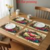 4pcs 2D Flat Printed Placemats | Spring Valentine'S Decor with Floral Cluster and Envelope Pattern, Linen, Washable and Reusable for Home