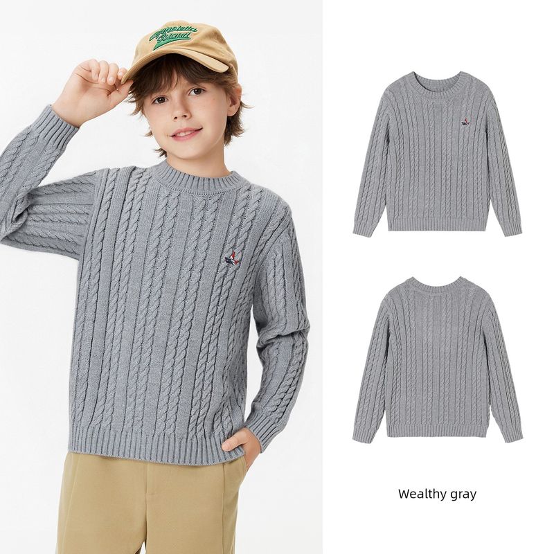 Navigare Italian Small Sailboat Kidsren s Red Sweater Boys Spring & Fall New Round Neck Knitwear Top Crew Neck Sailboat Tee - Charcoal Gray 150