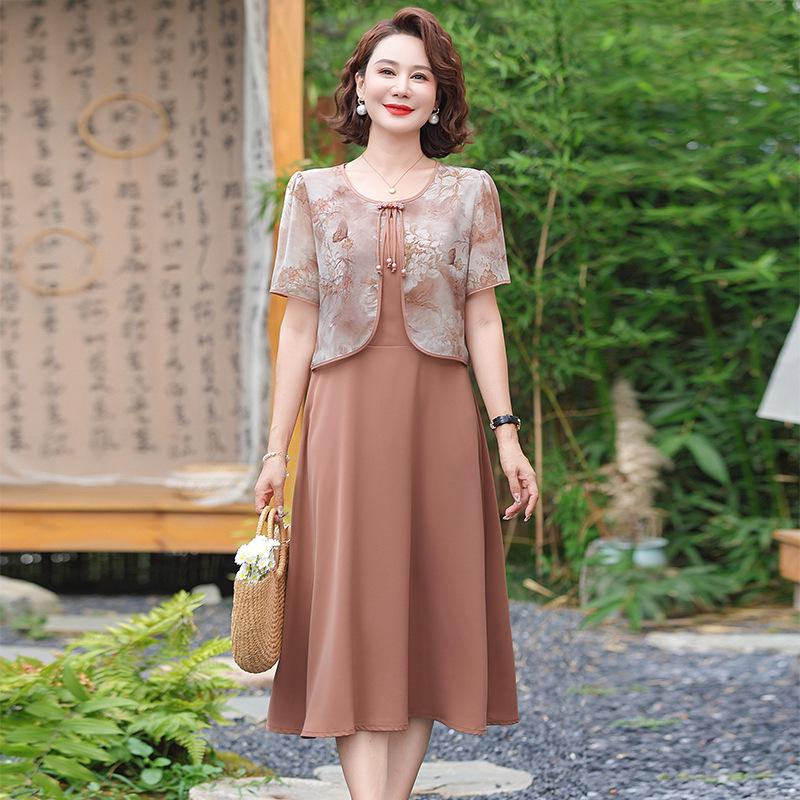 

2026 Slimming Chinese Style Summer Dress for Middle-Aged and Elderly Moms 3XL [120-130 lbs] червоний