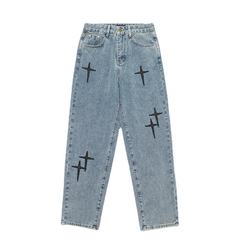 Prints Jeans Men Streetwear Baggy Wide Leg Jeans Korean Fashion Drapes Straight Casual Loose Denim Cargo Pants