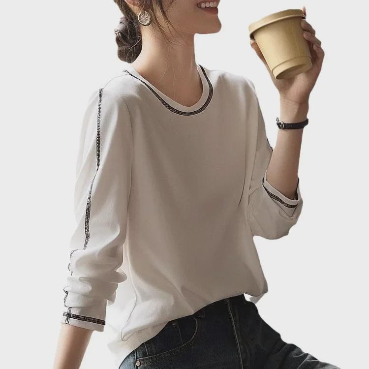 Women's Long-Sleeved Western-Style Casual Loose Round Neck Trendy T-Shirt