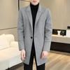 Men's 2024 Autumn/Winter Slim Fit Wool Tweed Coat - Korean Style Mid-Length Trench with Velvet Lining