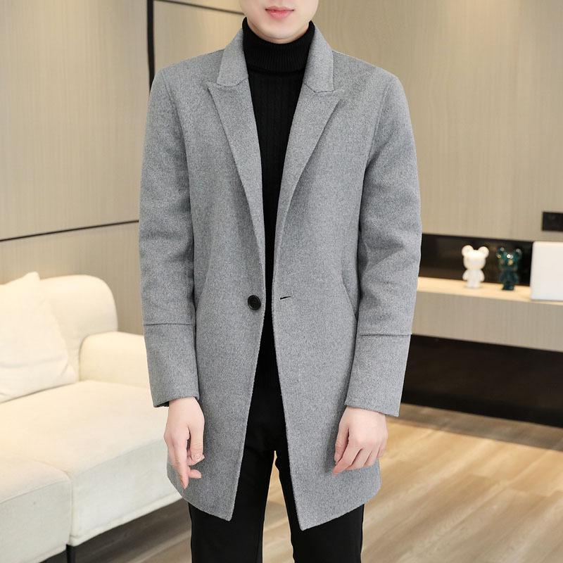 Men's 2024 Autumn/Winter Slim Fit Wool Tweed Coat - Korean Style Mid-Length Trench with Velvet Lining