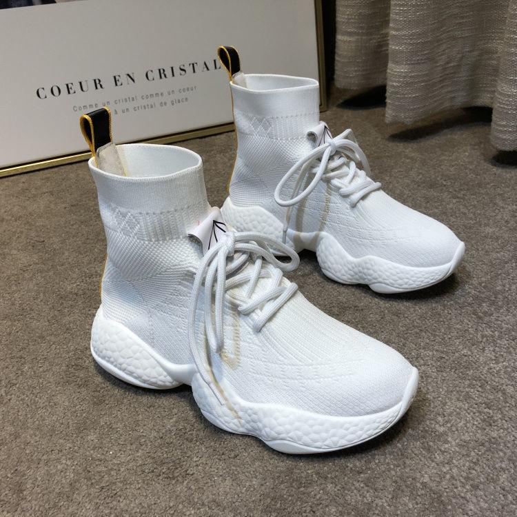 European station 2025 autumn high-top women's boots muffin thick-soled elastic Martin boots casual sports socks shoes short boots tide