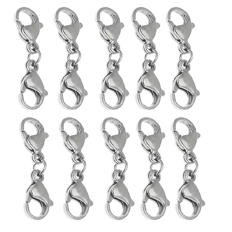 

10Pcs/set Double Claw Connector Bracelet Extension Clasp for DIY 25mm/0.98in серебряный