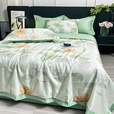 New Washed  Four-Piece Set Light Luxury Comfortable Summer Blanket Soft Cotton Ice Silk Gift Airable Cover