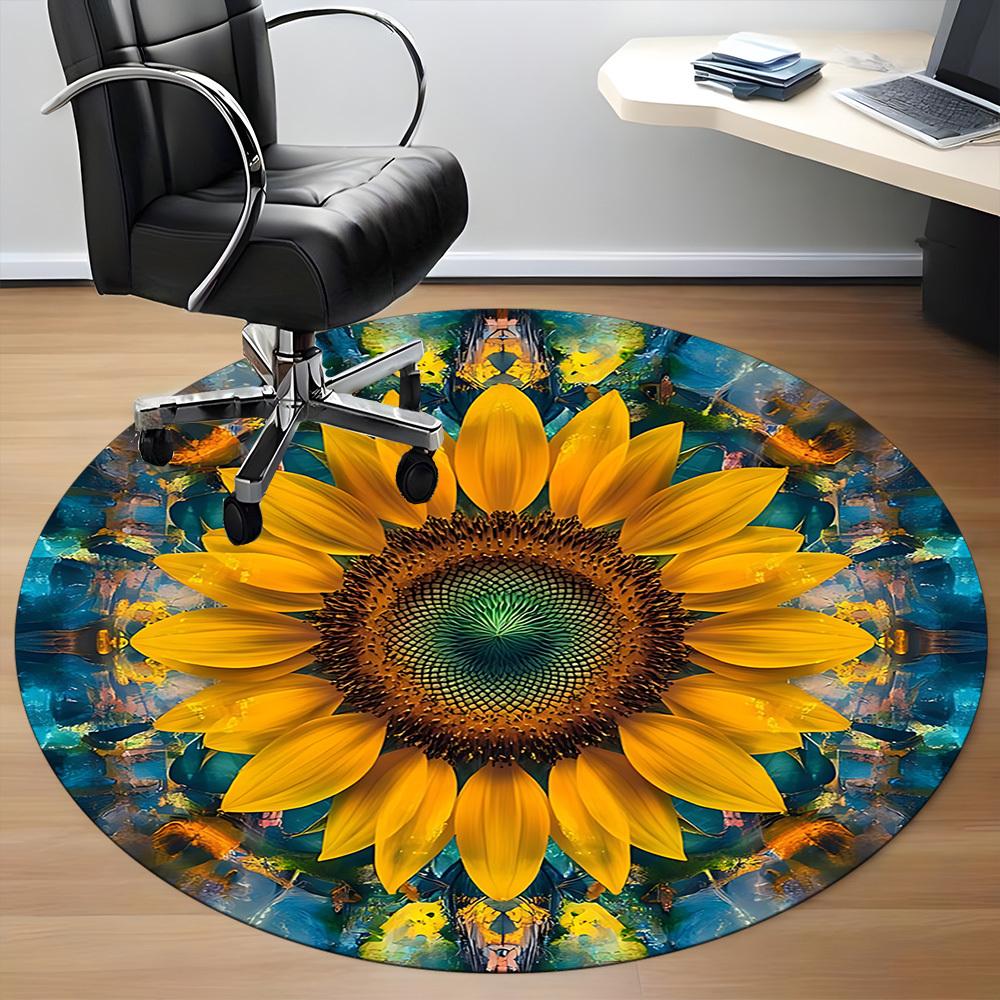 1pc Sunflower Kaleidoscope Office Round Area Rug, Indoor Mat Suitable ForOffice, Under Office Chairs Bedroom Living Room Home Decor, D112
