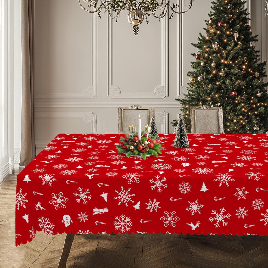 1 Stück Weihnachtliche Runde und Rechteckige Tischdecke, Verschiedene Größen, Weihnachtliche Schneeflocke Exquisite Dekorationen, Rote Tischdecke, Weihnachts-Hof T