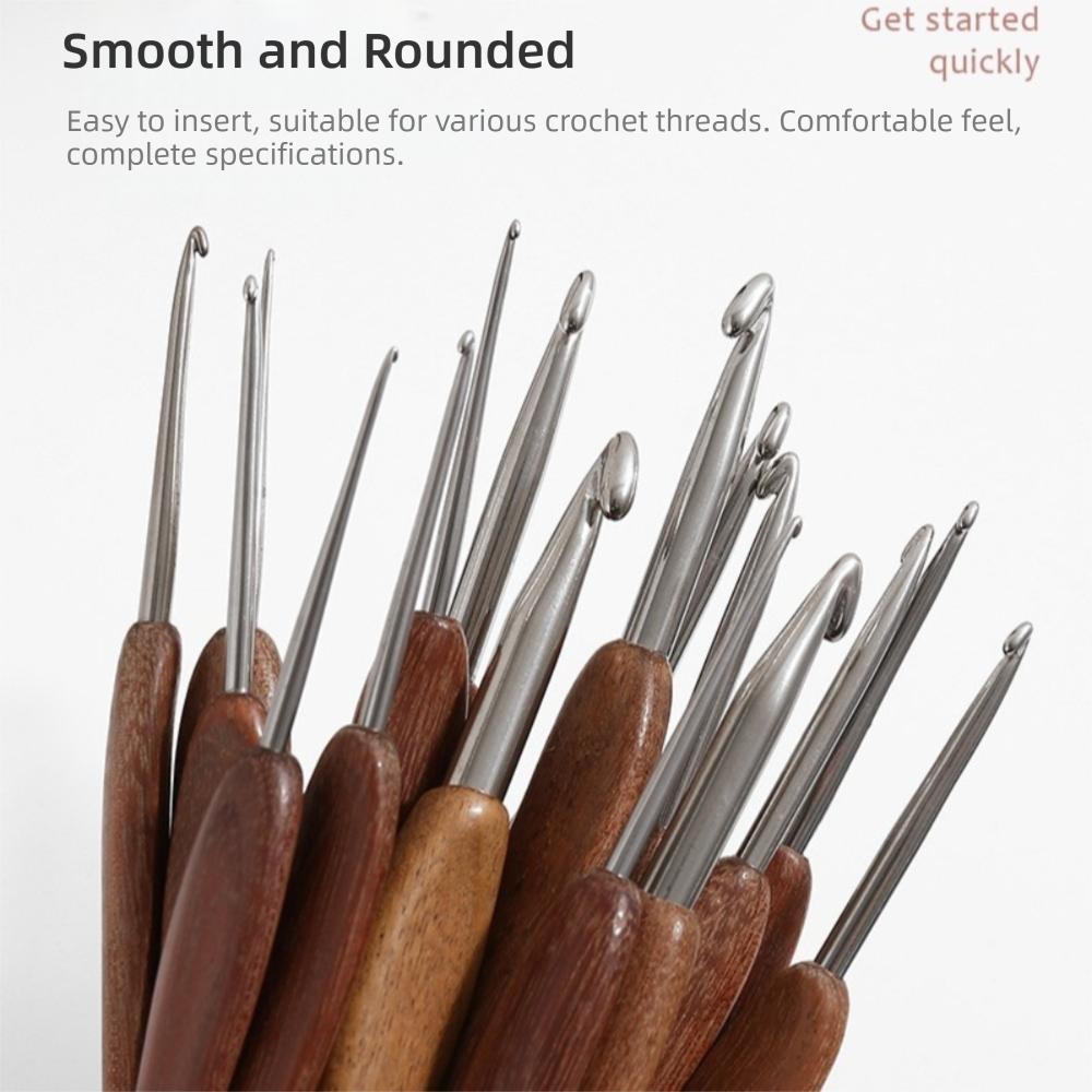 Sandalwood Handle Crochet Hook Handmade Crafts Stainless Steel Crochet Hook  Doll Weaving Tool