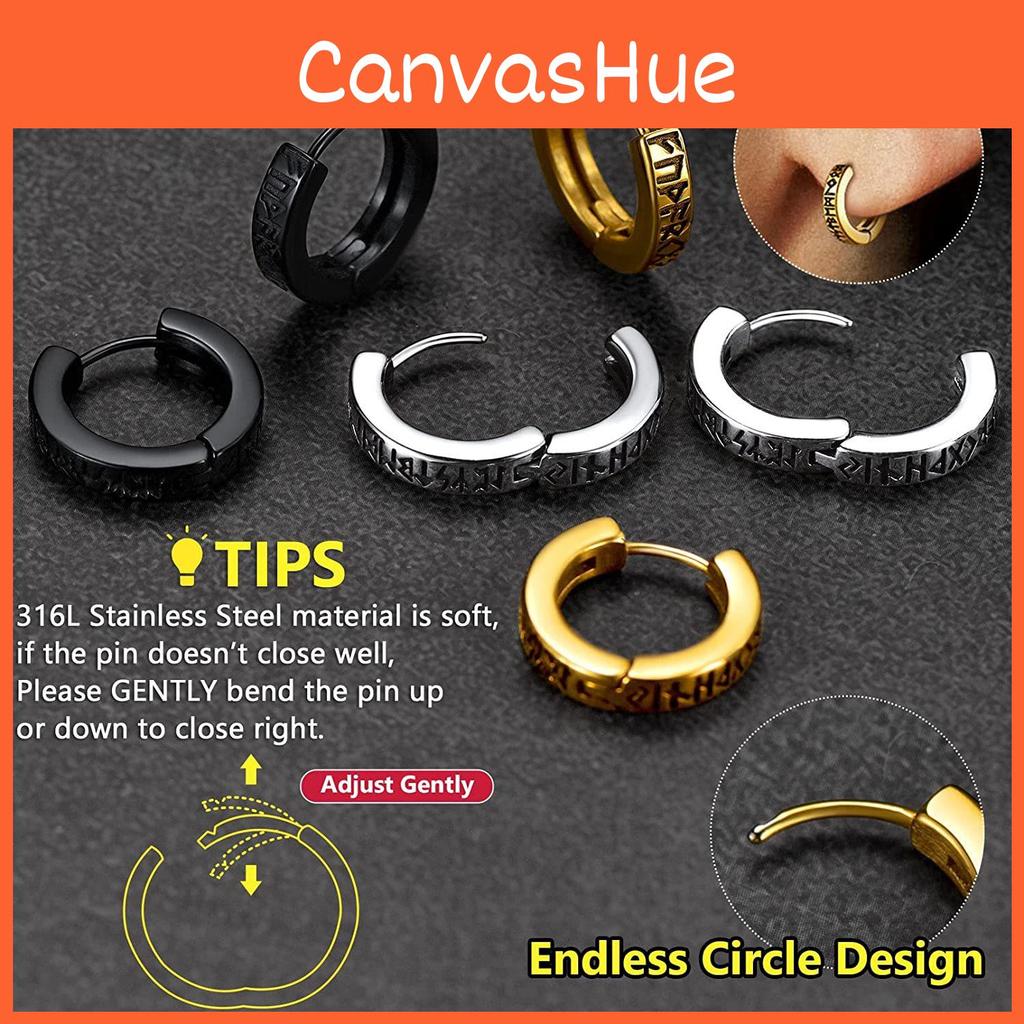 Viking Runeword Hoop Earrings Stainless Steel Ear Buckles Ornaments Jewelry