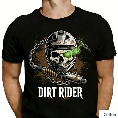 Vintage Dirt Rider Skeleton Graphic T Shirt, Cotton Crew Neck Short Sleeve Tee, Off Road Motocross Print Unisex Top