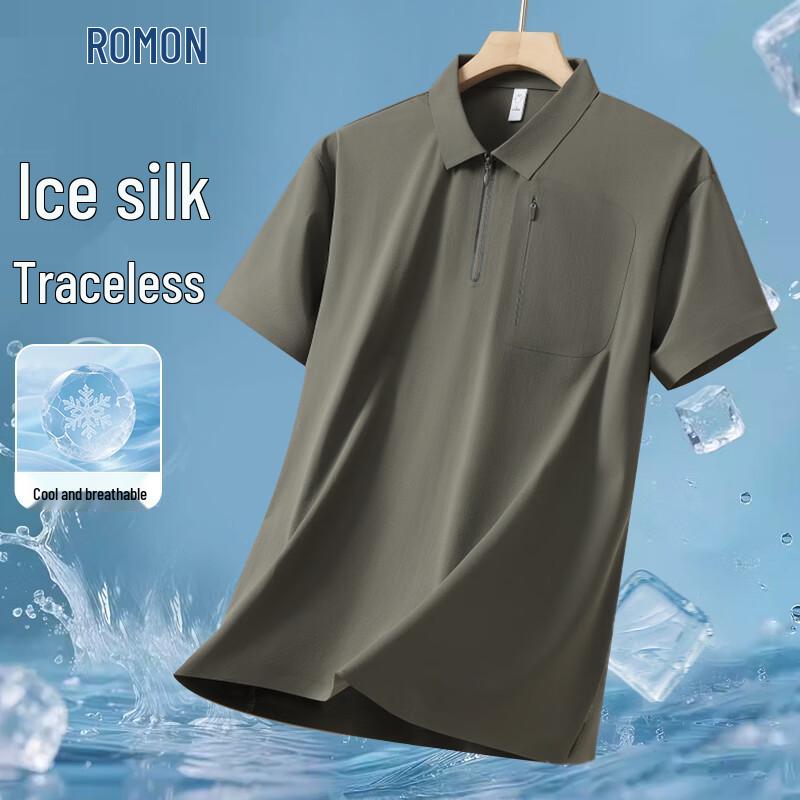 

ROMON Men s Half-Zip Ice Silk Polo Shirt XL