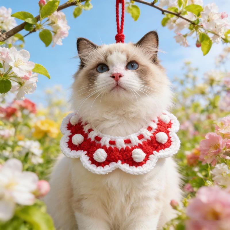 

New Cat and Dog Scarf, Bib-style Pet Accessory, Knitted Spring Collar, Plush Doll, Short-haired English Breed XS розы красного