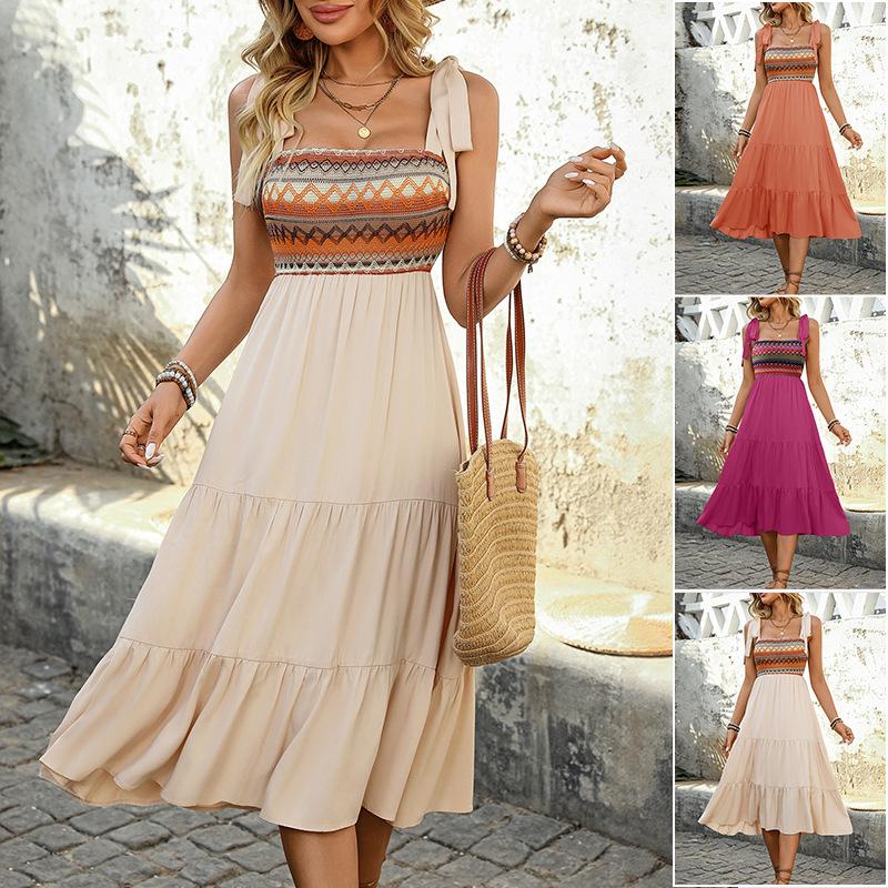 Women's Ethnic Style Patchwork A-Line Flared Dress