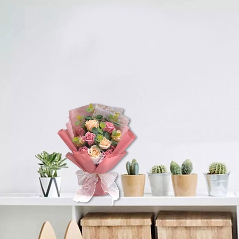 Artificial Flower Bouquets with Ribbon Soap Flower Petals Bouquets Gift for Valentines Mother Day Thanskgiving Christmas
