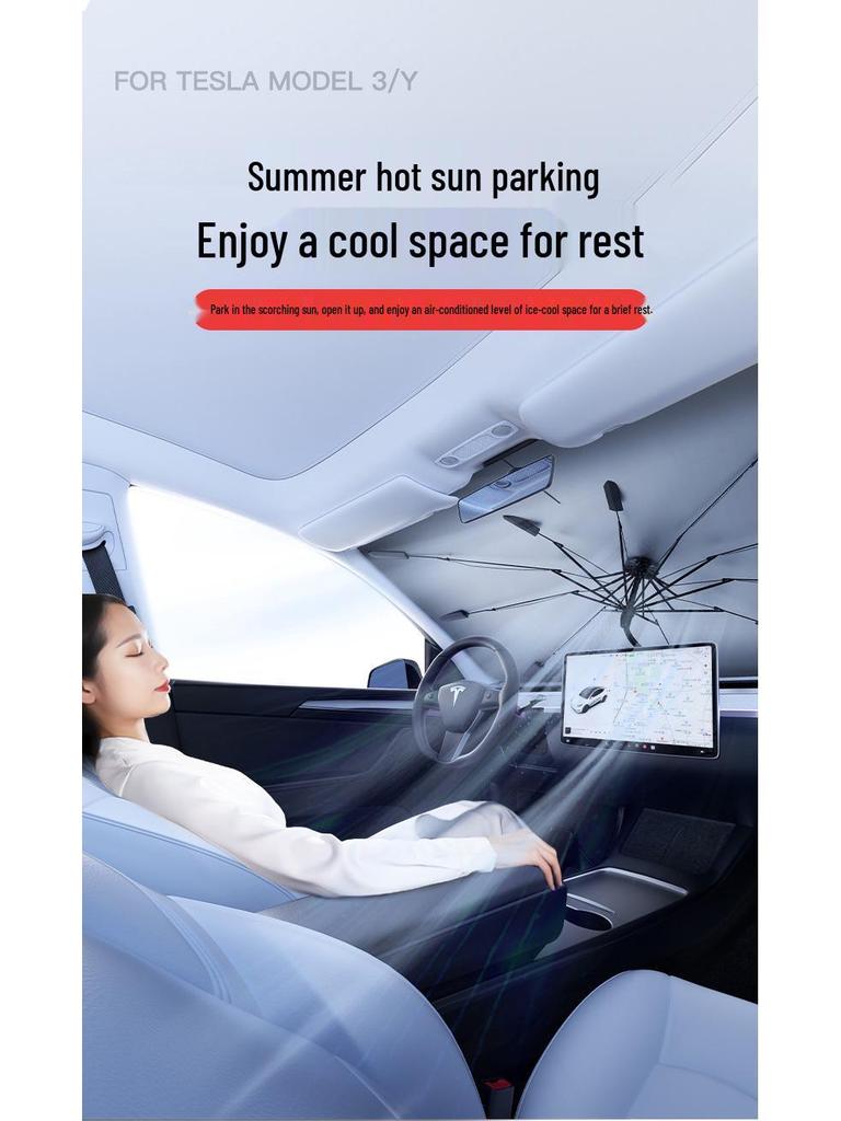 Tesla Model 3/Y Windshield Sunshade: Heat Insulating Sun Visor for Refreshed Model