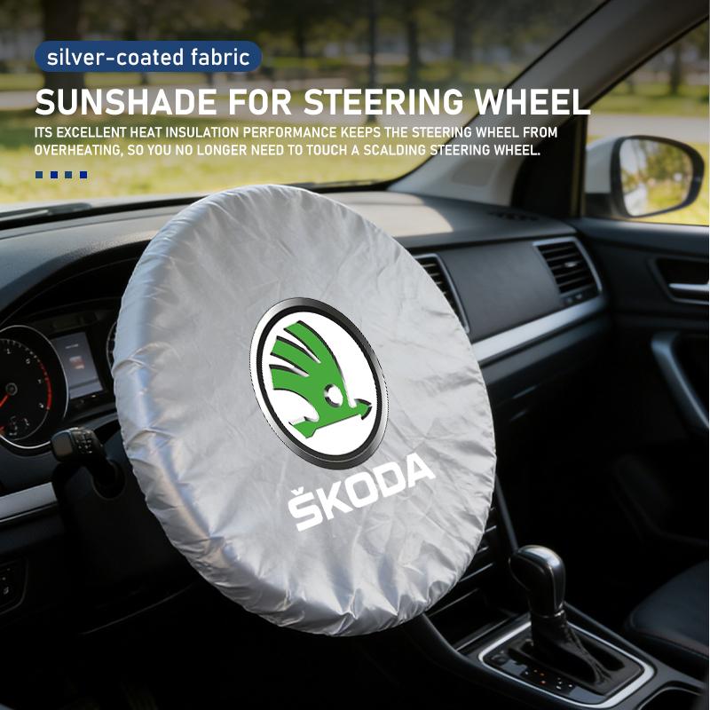 For Skoda Car Steering Wheel Anti-Heat Cover Silver Coated Cloth Sun Shade Cover Kamiq MK3 Roomster Rapid Kodiaq Karoq Fabia xknp33