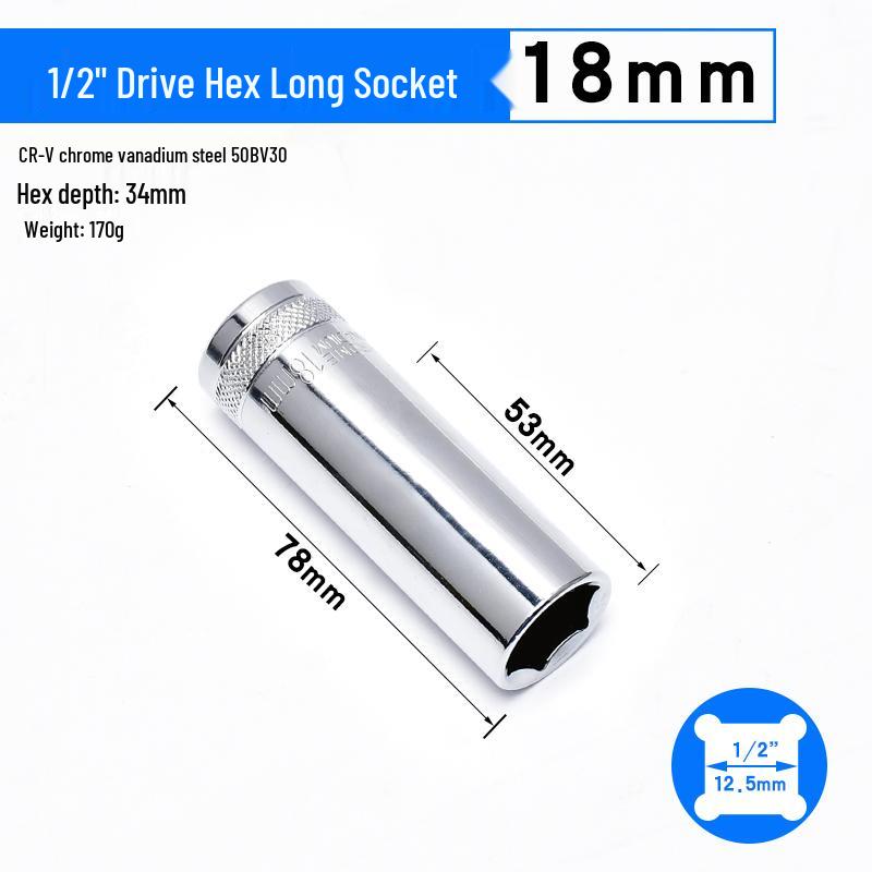 Dafei Hexagonal Extended Socket Head Set 8-32mm, 1/2" Ratchet Wrench Socket, Hollow Type.