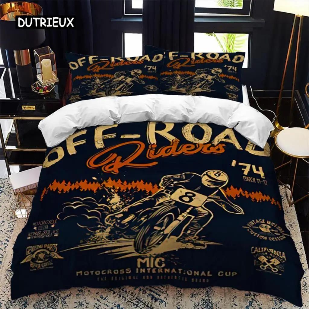 Motorrad-Fahrer-Bettbezug-Set, Queen-Calico-Twin-Size-Bettbezug, Bettwäsche-Set, Einzel-, King-Size-Bettbezug aus weichem Polyester