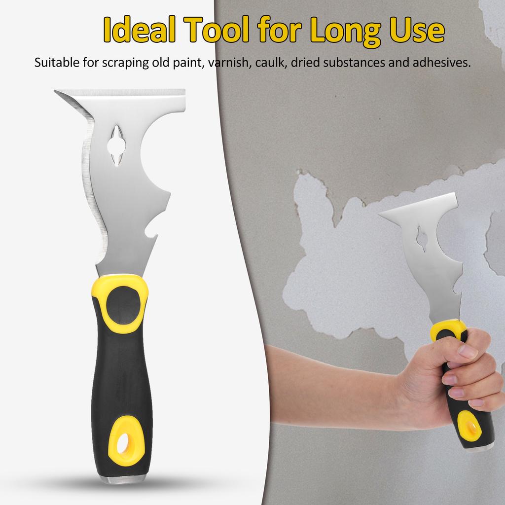 420 Edelstahl Multifunktionale Spachtel mit Zweifarbigem Rutschfestem Griff, Farbschaber 10 in 1 Spachtel