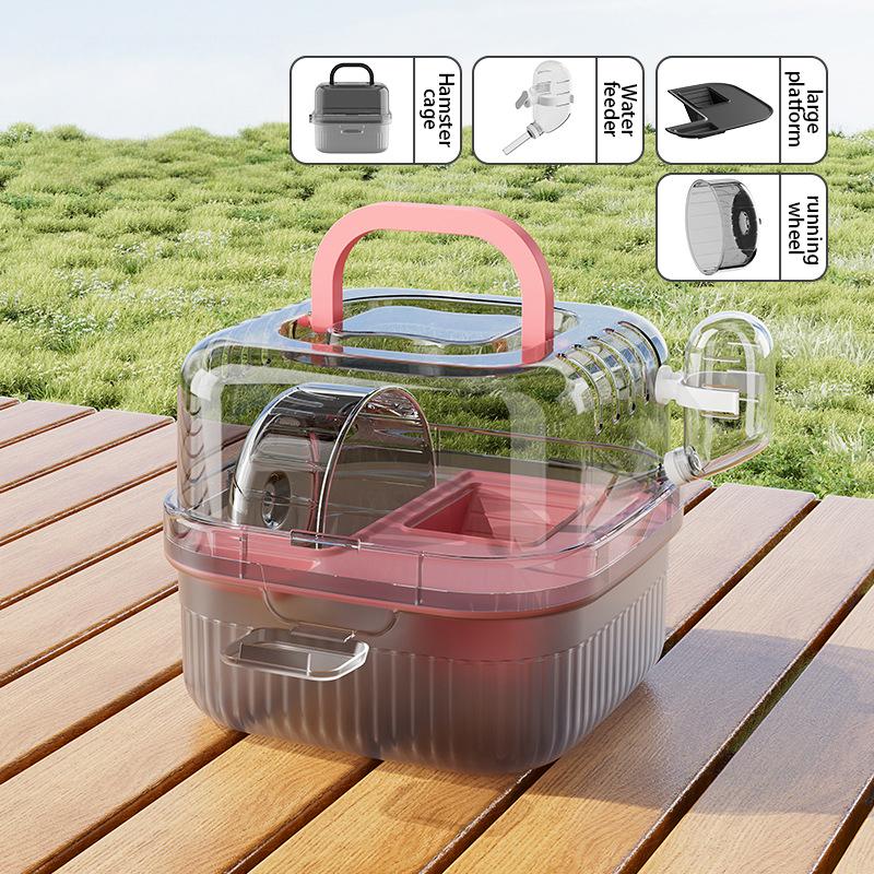 Hamster Cage Out Portable PP Semi-transparent Running Wheel Cage Large Space Hamster Cage Pet Supplies With Water Feeder Bottle