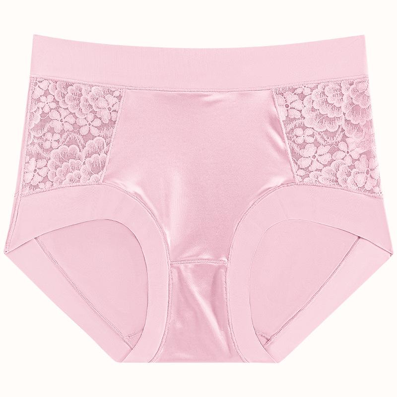 Plus Size Women's Summer Hollowed-out Lace Ice Silk Stitching Soft and Comfortable High Waist Traceless Panties
