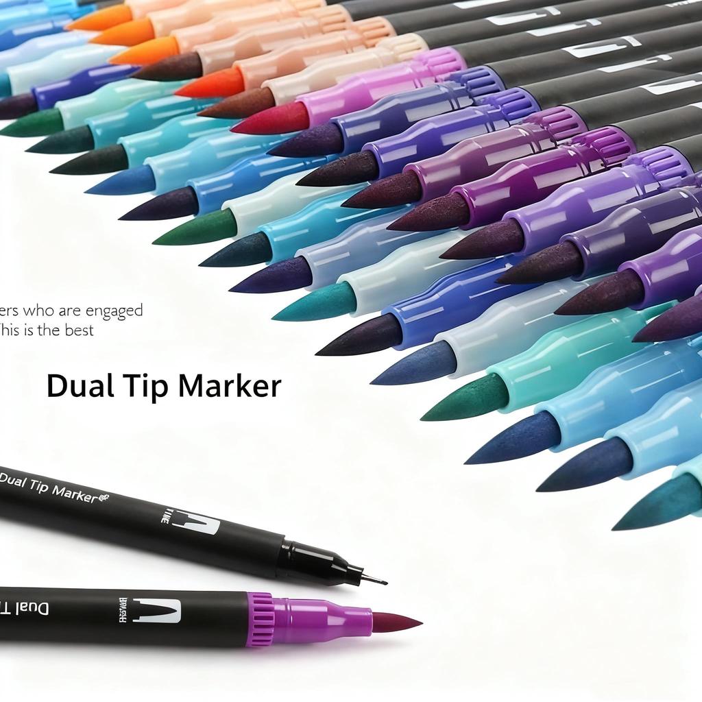 12-60 Colors Double Headed Art Drawing Notebook Pen Painting Pen Color Marker Pen Brush Tip 1-2mm Fine Tip Calligraphy Painting