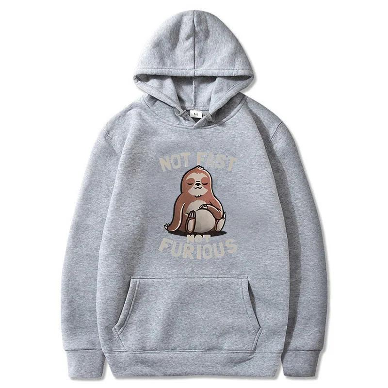 Nicht Schnell Nicht Furios Kawaii Faultier Drucke Damen Hoodie Fleece Tasche Warme Oberteile Übergroß Kreativität O-Ausschnitt Kleidung Damen Kapuzenpullover