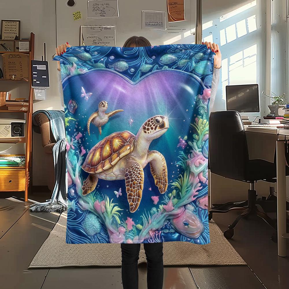 1PC Turtle style  Print FlAannel Blanket, High quality Comfortable for All Seasons, Home Decor, Warmth and Comfort