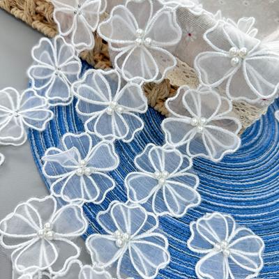 White Double-Layer Computer Embroidery Beads Barcode Year Clothing Decoration Lace Accessories