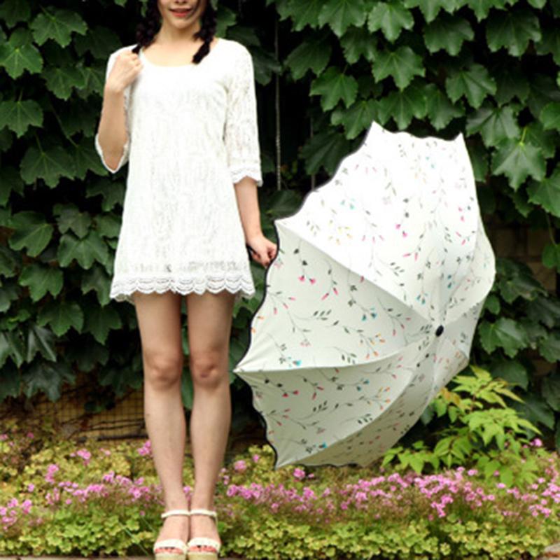 Umbrella Uv Protection Women'S Sun Umbrella Folding Umbrella Windproof Travel Umbrella With Flowers On Canopy