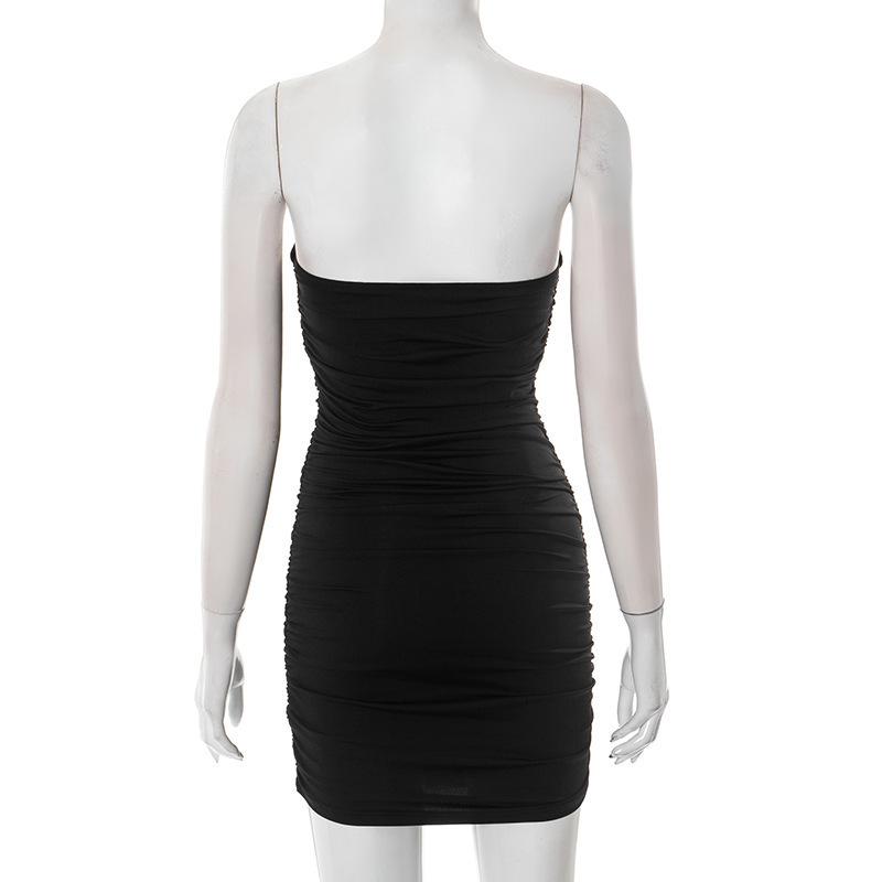 Sanhu Lianjiang Q25DS174: European & American Women's Sexy Summer Bandeau Mini Dress with Metal Details.