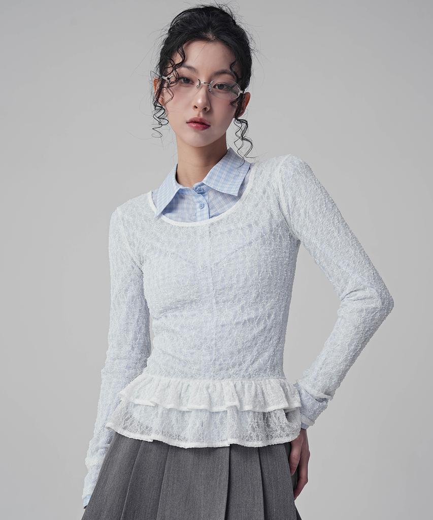 AVANDRESS Ella Flower See-Through Frill Tee_2 Colors