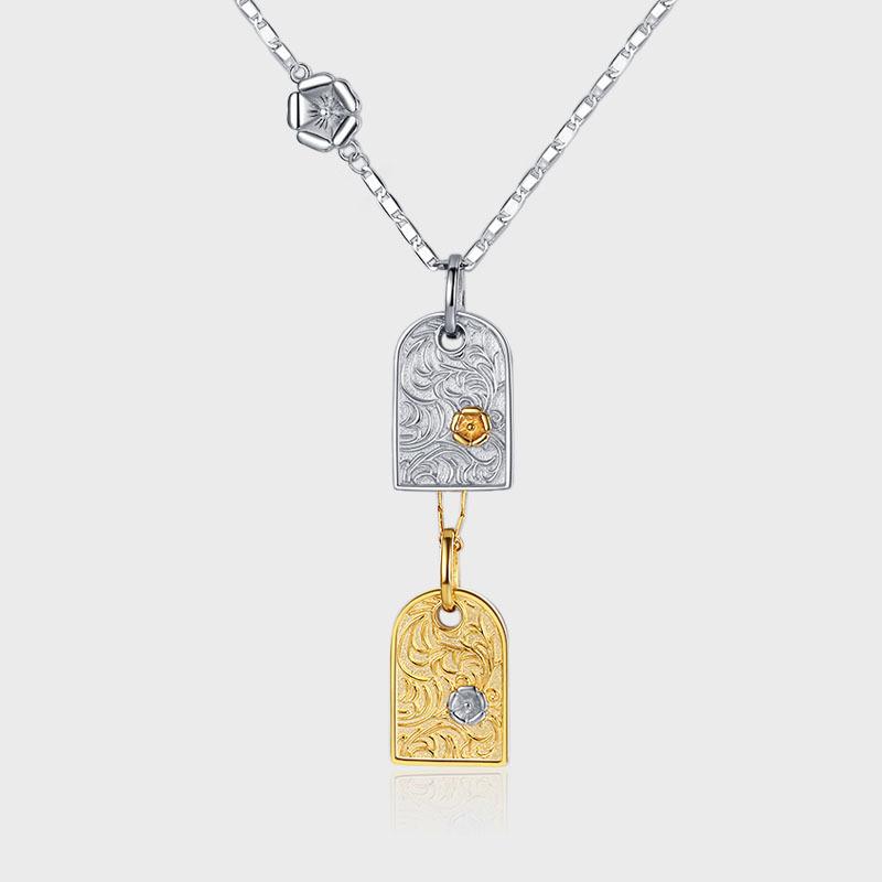 

S925 стерлингового серебра золото и серебро контрастный цвет трава Тан квадратное ожерелье цветок женский холодный ветер свиной нос ключица цепочка ниша свет роскошь