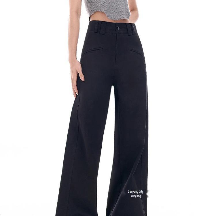 Autumn Black Wide-Leg High-Waist Pants for Plus Size Women