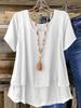 Nuova Blusa Larga da Donna Taglie Forti in Cotone e Lino con Scollo Rotondo - Colore Unito