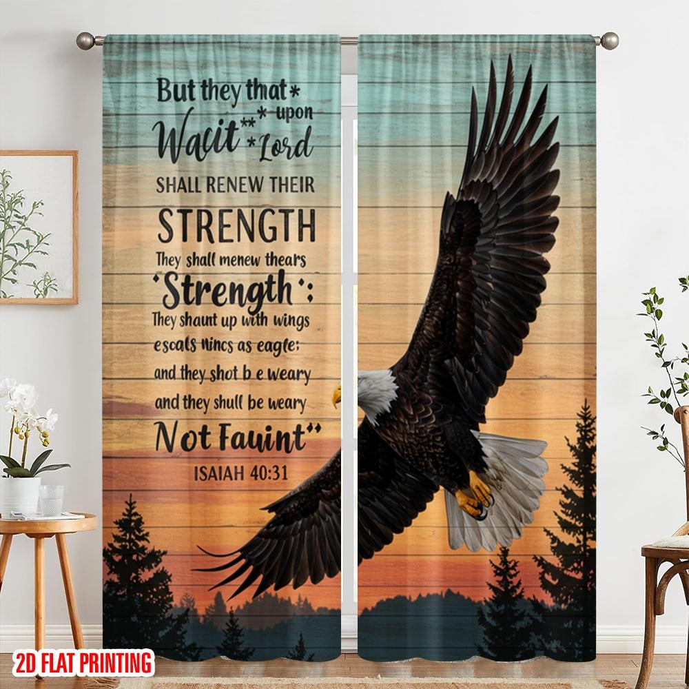 2pcs 2D flat printing Scene Curtains Eagle Strengthisaiah 100% Polyester Fabric Without Electricity Seasonal Party & Holiday