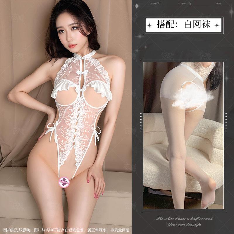Sex underwear sexy onesie women's lace temptation cheongsam hollow open small chest uniform