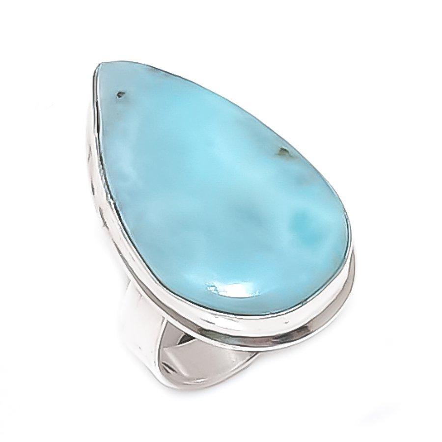 Natural Larimar Gemstone Handmade 925 Sterling Silver Jewelry Ring Size 7 l6O05