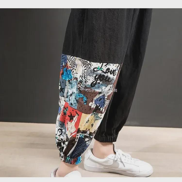 Pánské volné lněné kalhoty v čínském stylu - letní trendy, plus size, devítibodová délka