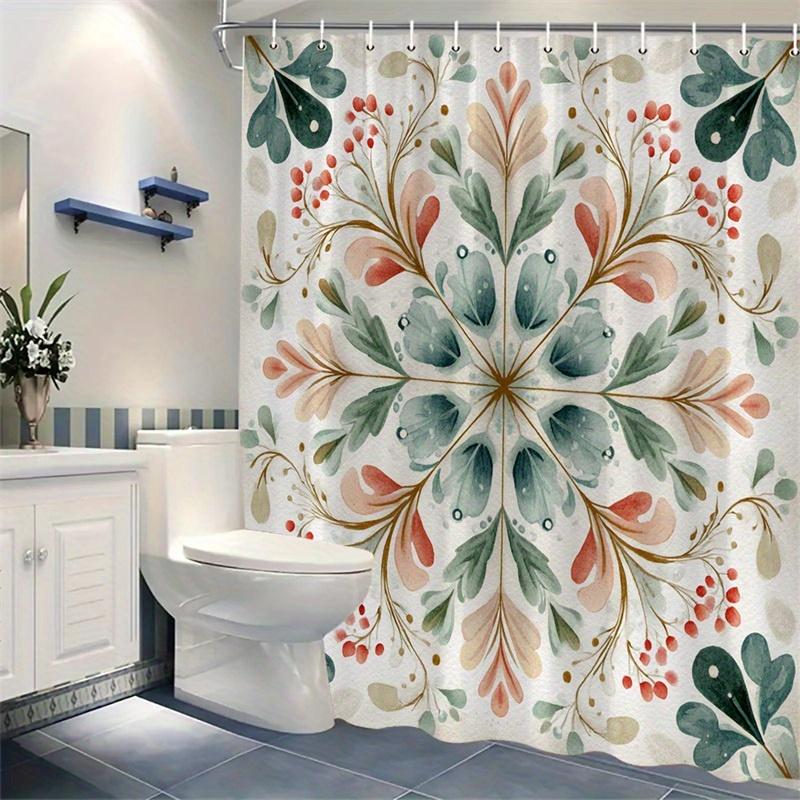 1 Piece Blue Pink Floral Bathroom Shower Curtain, Polyester Fabric, Machine Washable, Suitable For Bathroom Hotel Decoration
