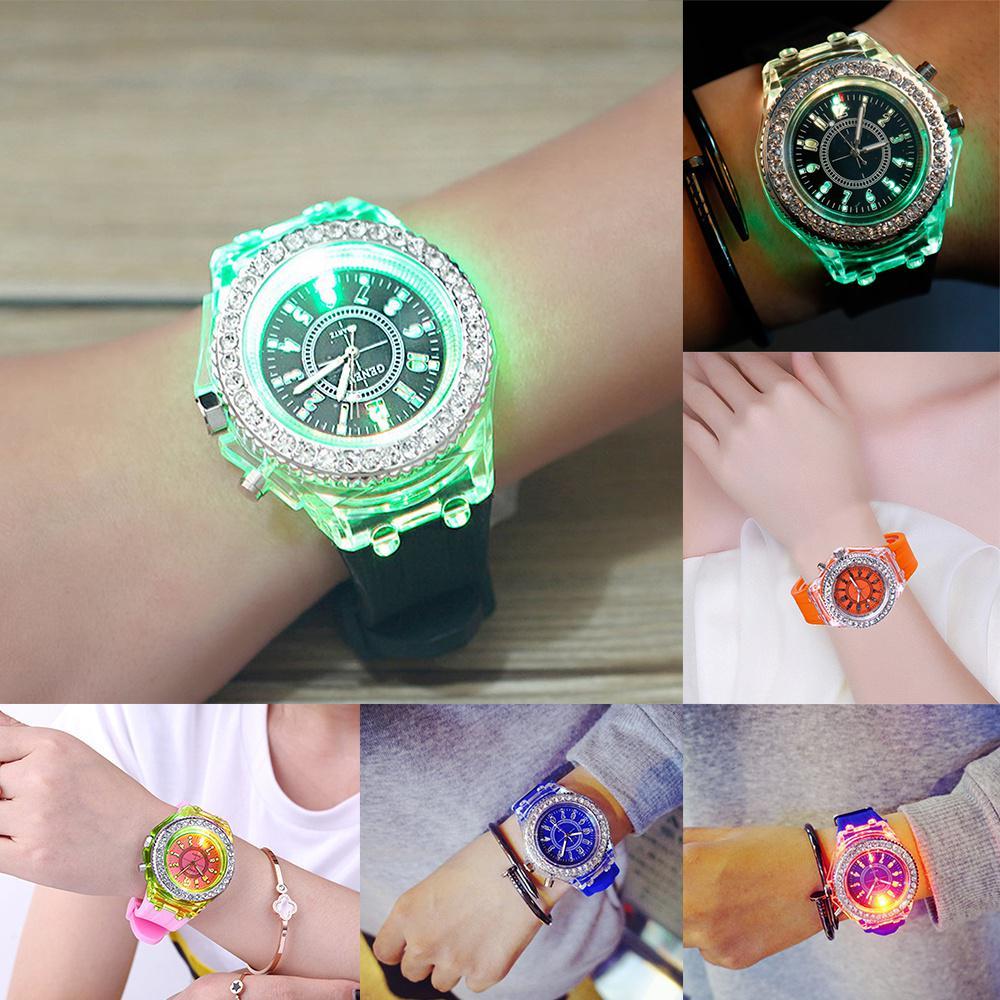 Unisex Quartz Watch With Colorful Led Lights And Night Glow For Teens And Couples