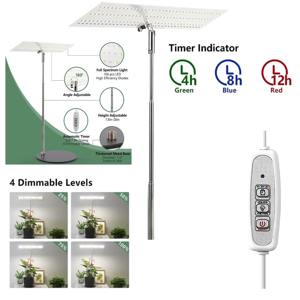LED Plant Grow Lamp 4 Dimmable Levels Flower Grow Lamp Height Adjustable Under Cabinet Plant Lamp for Indoor Plants Accessories