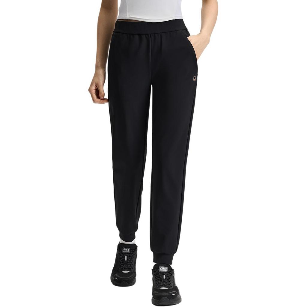 FILA Fitness Simple Classic Versatile Comfortable Tapered Mid-Waist Knitted Sports Pants Women pants Deep-Black A11W521604F-BK