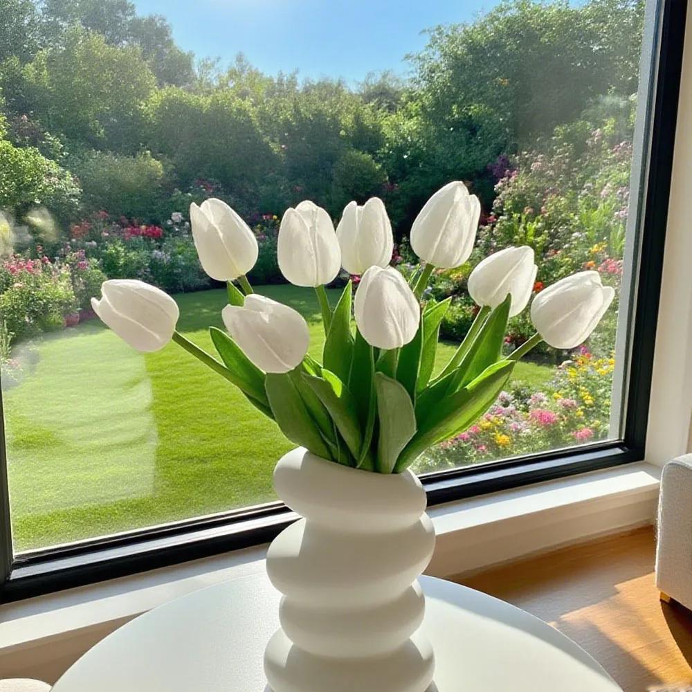 6/10pcs Artificial Tulip Flowers Home Decor Fake Flower Arrangements for Living Room Bedroom Desk Garden Decor
