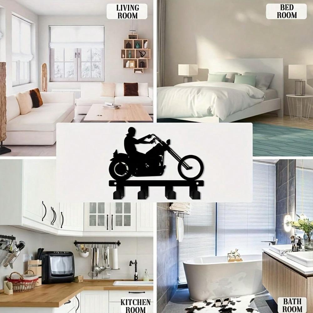 Metal Motorcycle Rider Key Holder with Hook Wall Mounted Helmet Rack for Men's Room Office Porch Space Saving 5.90 Inch