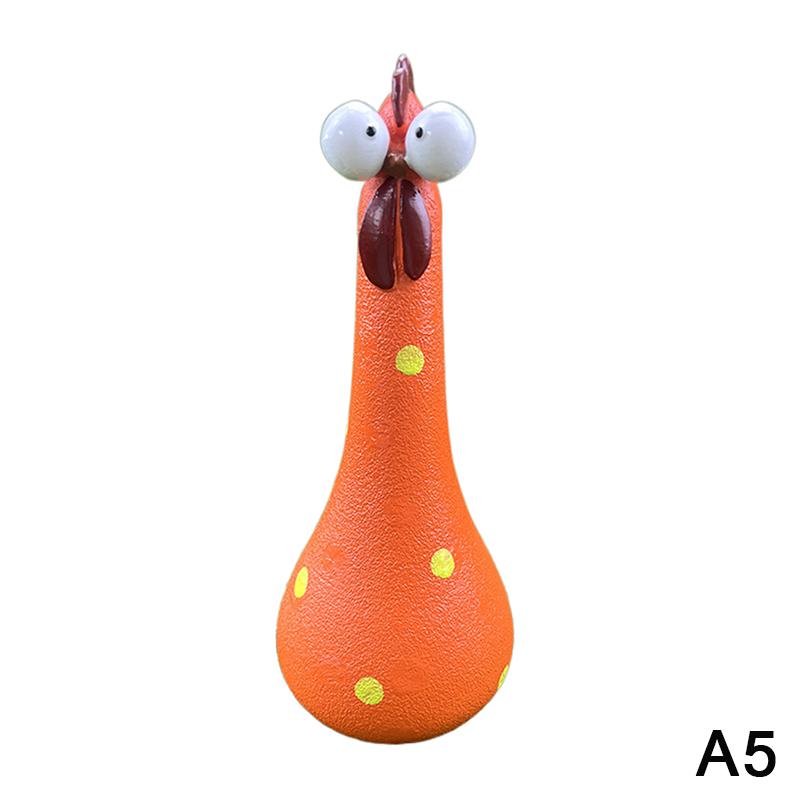 Skurrile Hühnerfigur mit großen Augen Bunte Polka-Dot-Harzstatue Hühnchen mit langen Beinen, das Heilung und Freude ausdrückt Gartenhof-Dekoration