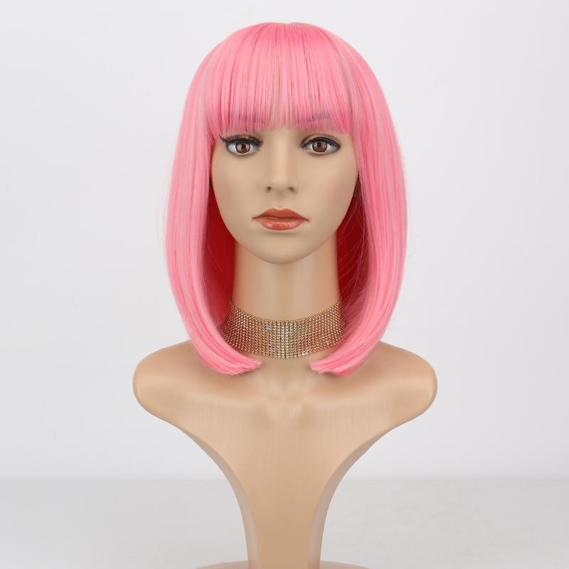 XINRAN Dámská módní černá paruka délky po ramena s úhlednou ofinou ze syntetického vlákna pro každodenní nošení, cosplay, krátký bob, černá paruka