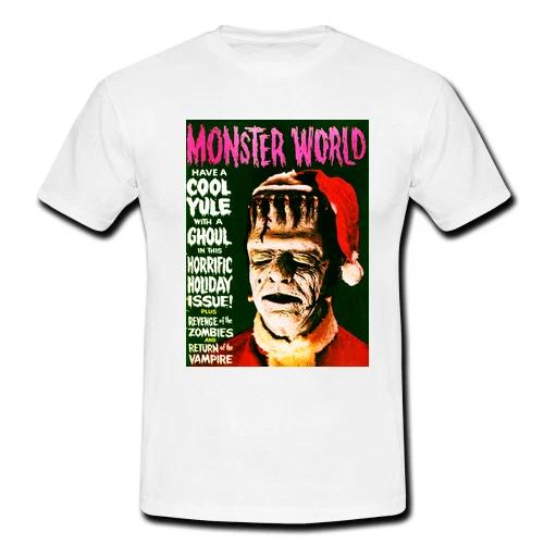 

Mens Retro T-shirt Vintage Christmas Tee Frankenstein Monster World Santa Hat 4XL