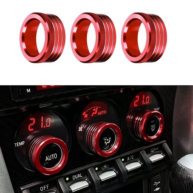 3Pcs Car Center Console Air AC Knob Volume Rings Trim Cover Button For Subaru BRZ Toyota 86 GT86 2013- Parts Red rosso